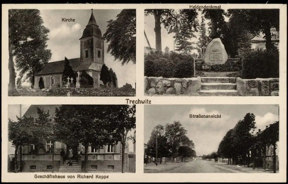 Ansichtskarte Trechwitz-Kloster Lehnin Kirche, Denkmal, Gasthaus, Straße 1928