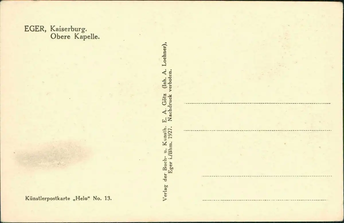 Postcard Eger Cheb Kaiserburg Obere Kapelle (Innenansicht) 1927