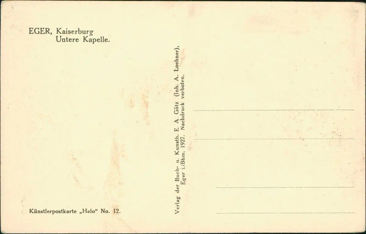 Postcard Eger Cheb Kaiserburg Untere Kapelle 1927
