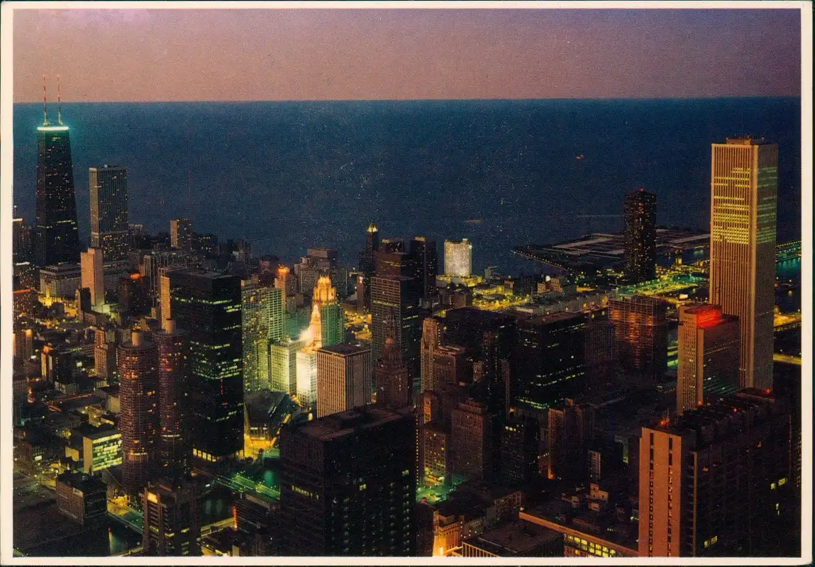 Postcard Chicago Panorama NIGHT SKYLINE FROM SEARS TOWER 1980