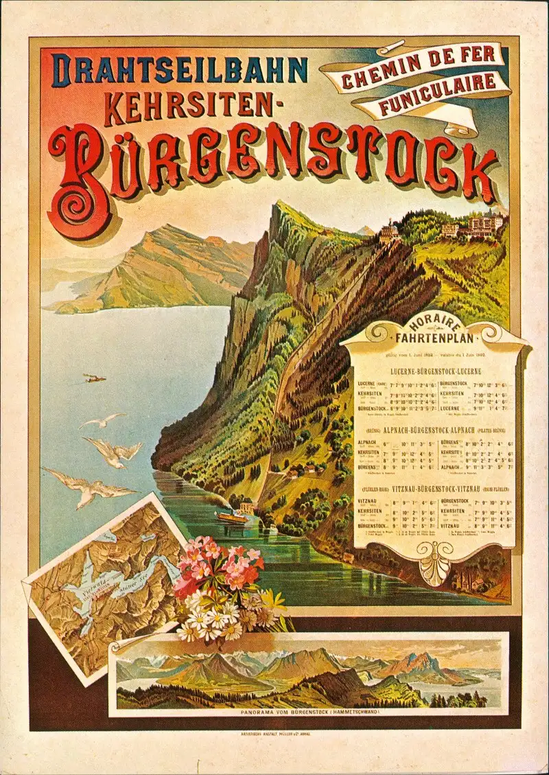 Stansstad Bürgenstockbahn DRAHTSEILBAHN (nach Plakat anno 1892) 2000