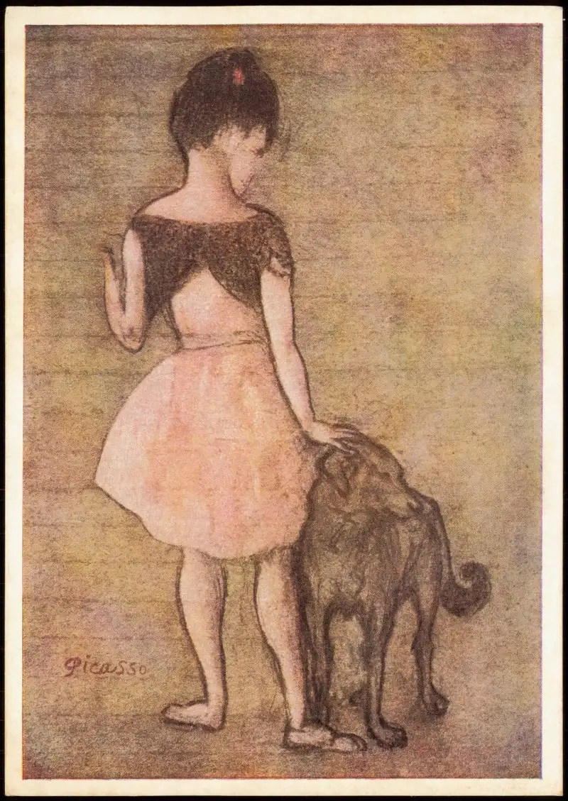 DDR Künstlerkarte PABLO PICASSO (geb. 1881) Mädchen mit Hund 1971