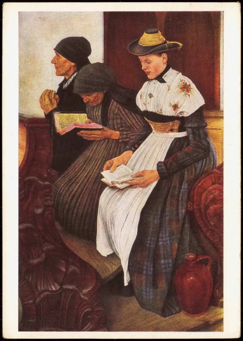 Künstlerkarte Gemälde Wilhelm Leibl: Drei Frauen in der Kirche   1970