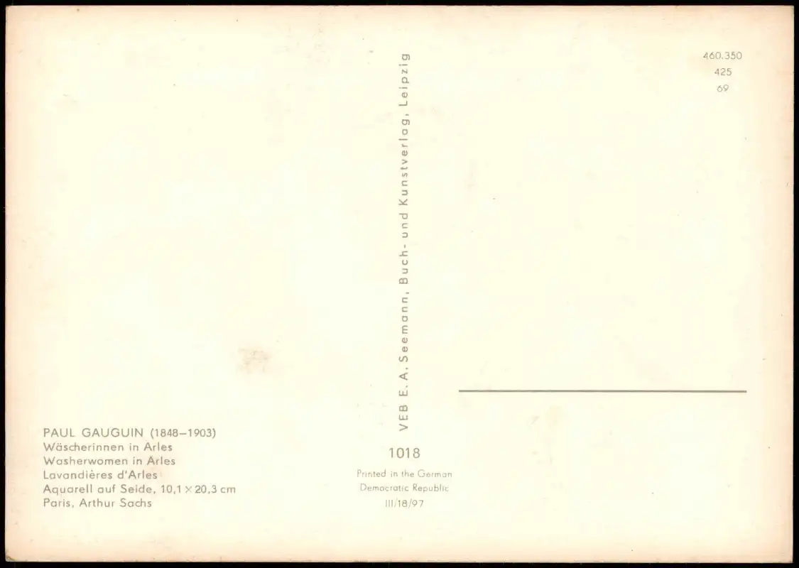 DDR Künstlerkarte: PAUL GAUGUIN (1848-1903) Wäscherinnen in Arles 1969