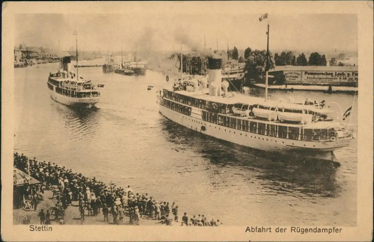 Postcard Stettin Szczecin Abfahrt der Rügendampfer - Pommern 1929