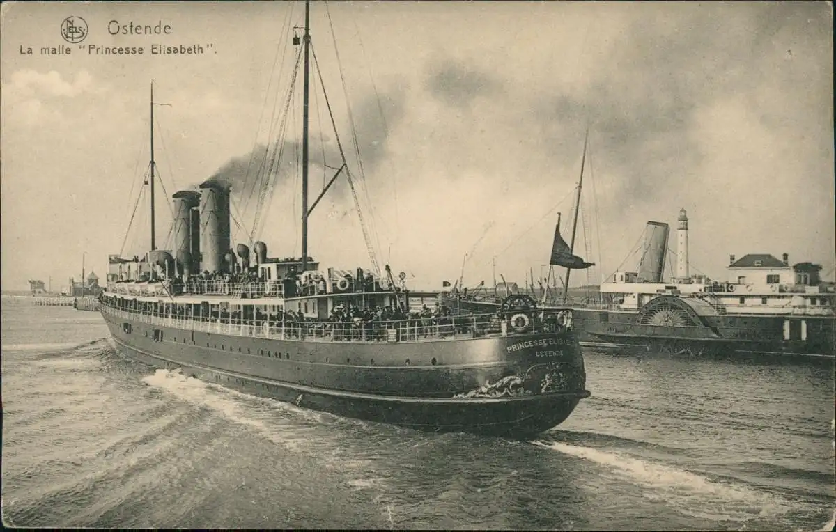 Ostende Oostende Schiffe Dampfer Steamer La malle "Princesse Elisabeth" 1917