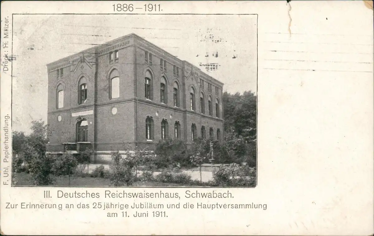 Ansichtskarte Schwabach III. Deutsches Reichswaisenhaus 25 Jahre 1911