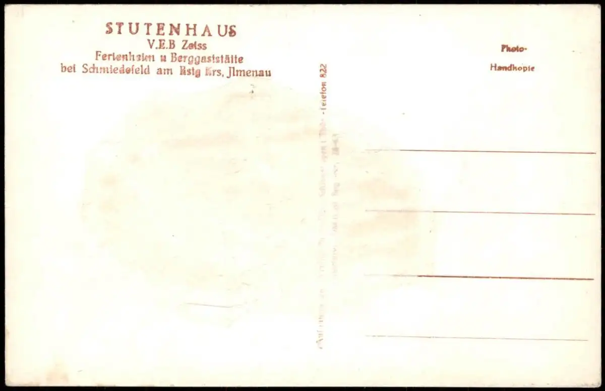 Schmiedefeld (Rennsteig) STUTENHAUS V.E.B Zeiss Ferienheim Region Rennsteig 1960
