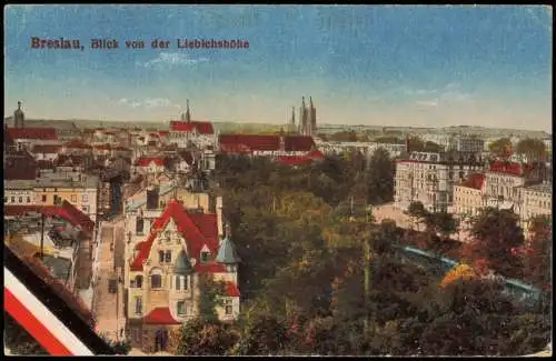Postcard Breslau Wrocław Blick von der Liebichshöhe 1914