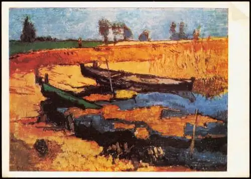 DDR Künstlerkarte: OTTO NIEMEYER-HOLSTEIN (geb. 1896) Boote im Haff 1973