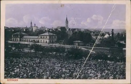 Ansichtskarte Eppingen Stadt und Bahnhof 1917