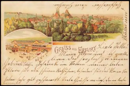 Ansichtskarte Erfurt Gruss aus 2 Bild Stadt Bahnhof 1899