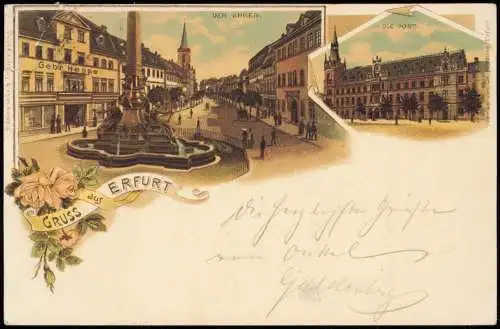 Ansichtskarte Litho AK Erfurt 2 Bild: Anger, Post Gruss aus 1897