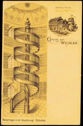 Ansichtskarte Weimar Naturtreppe in der Grossherzogl. Bibliothek. 2 Bild 1910