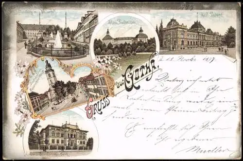 Ansichtskarte Litho AK Gotha Bank, Schloß, Post - Gruss aus 1897