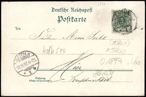 Ansichtskarte Litho AK Gotha Bank, Schloß, Post - Gruss aus 1897