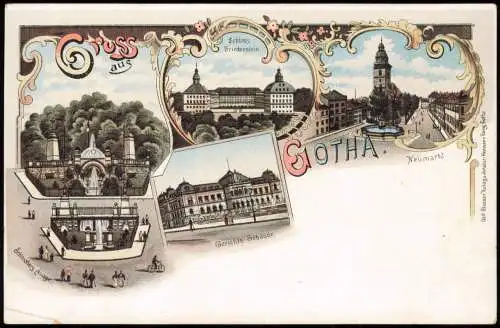 Ansichtskarte Litho AK Gotha Schlossberg Anlage Gericht MB Gruss aus... 1906