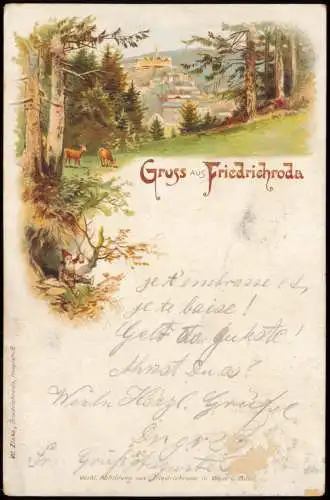 Litho AK Friedrichroda Partie an der Stadt Zwerg Gruss aus... 1897