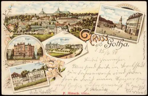 Ansichtskarte Litho AK Gotha Gruss aus Hauptmarkt, Loge, Palais 1899