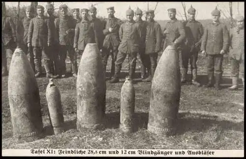 Tafel XI: Feindliche 28,5 cm und 12 cm Blindgänger Militaria WK1 1916