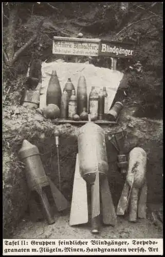 Ansichtskarte  Gruppen feindlicher Blindgänger WK1 Militaria 1916