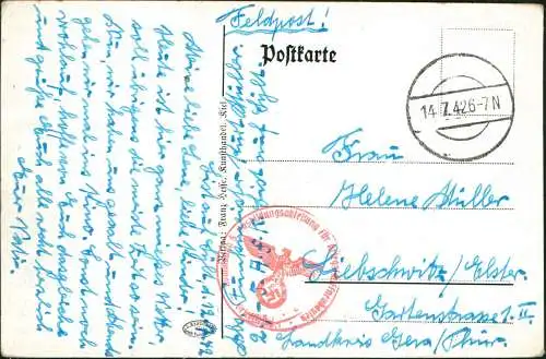Ansichtskarte Westerland-Sylt Hindenburgdamm 1942  Feldpost WK2 Blindstempel