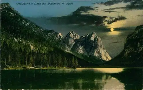 Cartoline Toblach Dobbiaco See bei Mondschein Stimmungsbild 1912