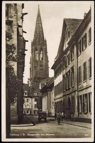 Ansichtskarte Freiburg im Breisgau Burgstraße mit Münster 1947
