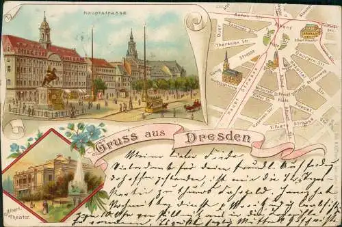 Ansichtskarte Litho AK Innere Neustadt-Dresden Hauptstraße, Landkarte 1902
