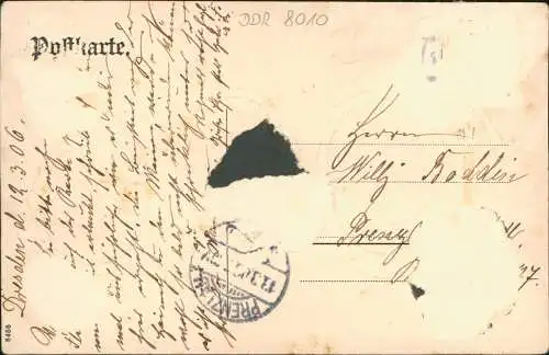 Ansichtskarte Dresden Neujahr große Zahl mit Bauten 1906 Goldrand/Prägekarte