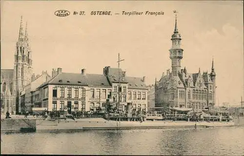 Postkaart Ostende Oostende Torpilleur Français - Cafe the old Dock 1916