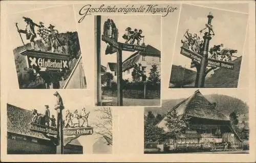 .Baden-Württemberg 5 Bild Schwarzwald genschnitzte Wegweiser 1944