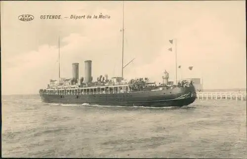 Postkaart Ostende Oostende Départ de la Malle - Dampfer Steamer 1912