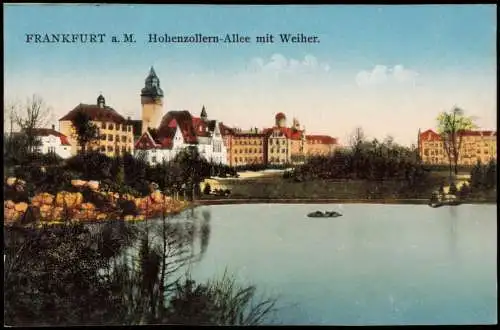 Ansichtskarte Frankfurt am Main Hohenzollern-Allee mit Weiher. 1914