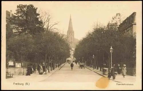 Ansichtskarte Freiburg im Breisgau Eisenbahnstrasse 1918
