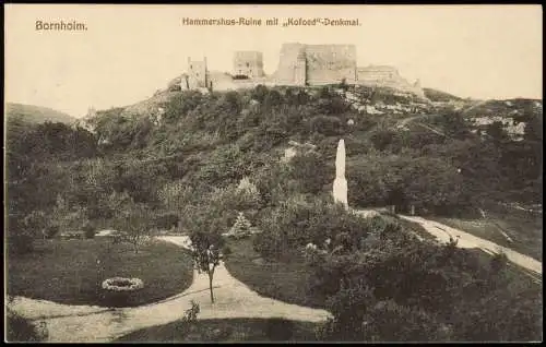 Bornholm Hammershus-Ruine mit "Kofoed"-Denkmal. 1926  Bordstempel Dampfer Odin