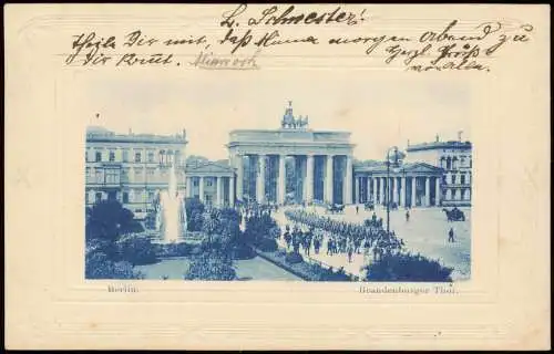 Ansichtskarte Mitte-Berlin Brandenburger Tor - Blaudruck 1902 Passepartout