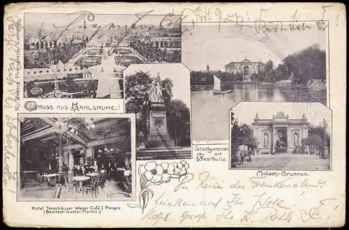 Ansichtskarte Karlsruhe MB Stadtgarten Hotel tannhäuser Saal 1904