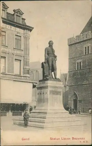 Postkaart Gent Ghent (Gand) Statue Lieven Bauwens (Denkmal) 1909