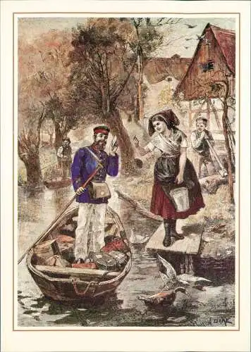 Briefträger im Spreewald Kolorierter Holzstich nach Zehme 2010