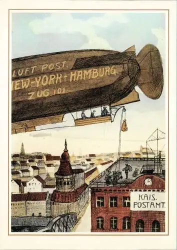Postbeförderung mit dem Luftschiff Scherzbild aus dem Jahre 1908 2010