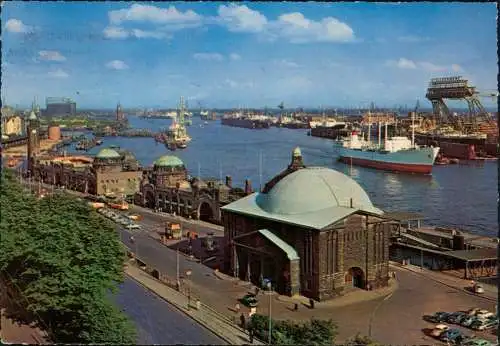 Ansichtskarte St. Pauli-Hamburg Elbtunnel am Hafen, Schiffe Werft 1963