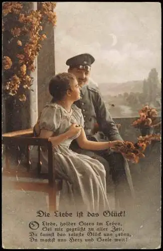 Feldpostkarten 1. Weltkrieg "Die Liebe ist das Glück" Soldat mit Frau 1917   Feldpost gelaufen (Feldpoststempel)