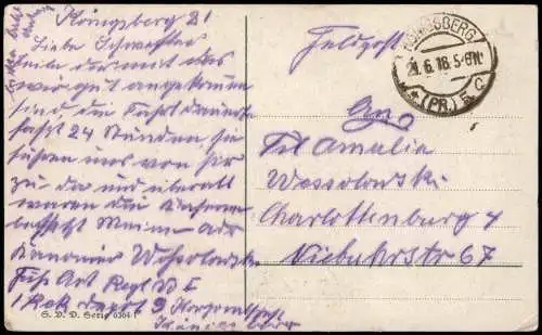 Ansichtskarte  Feldpostkarte 1. Weltkrieg Soldat mit Frau 1918   Feldpost gelaufen ab KÖNIGSBERG (Stempel)