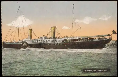 Postkaart Ostende Oostende Schiffe Dampfer Steamer sort de la Malle 1914
