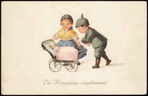 Ansichtskarte  Jung auf alt Kinder Soldat Frau Kinderwagen 1918