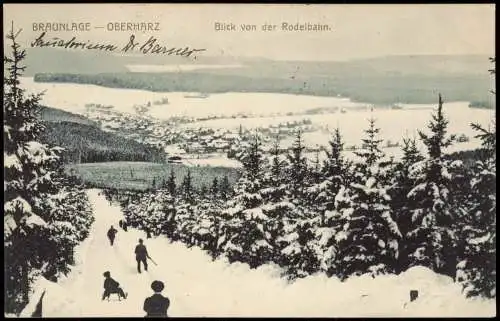 Ansichtskarte Braunlage Blick von der Rodelbahn im Winter 1914