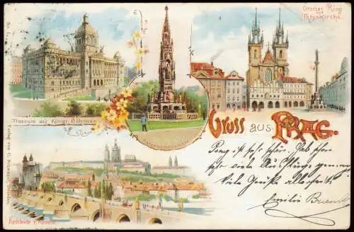 Postcard Litho AK Prag Praha Ring, Kleinseite - Gruss aus 1898