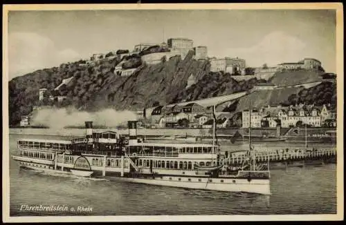 Ansichtskarte Ehrenbreitstein-Koblenz Dampfer Rheindampfer 1931