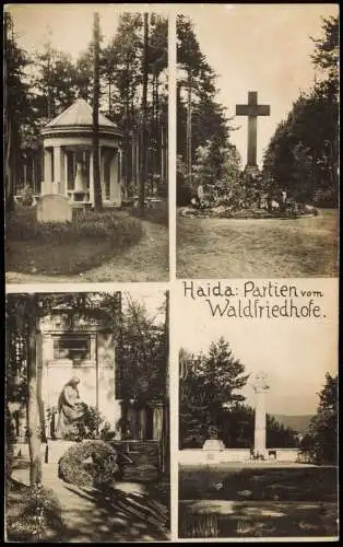 Postcard Haida Nový Bor 4 Bild Waldfriedhof 1926